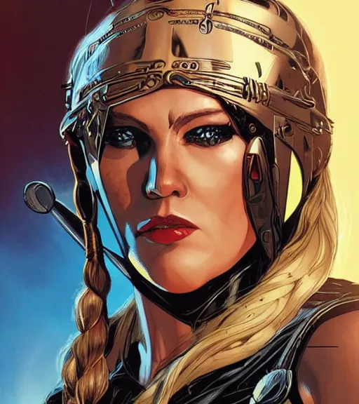 Image similar to Viking female android, by MARVEL comics and Sandra Chevrier, 4k