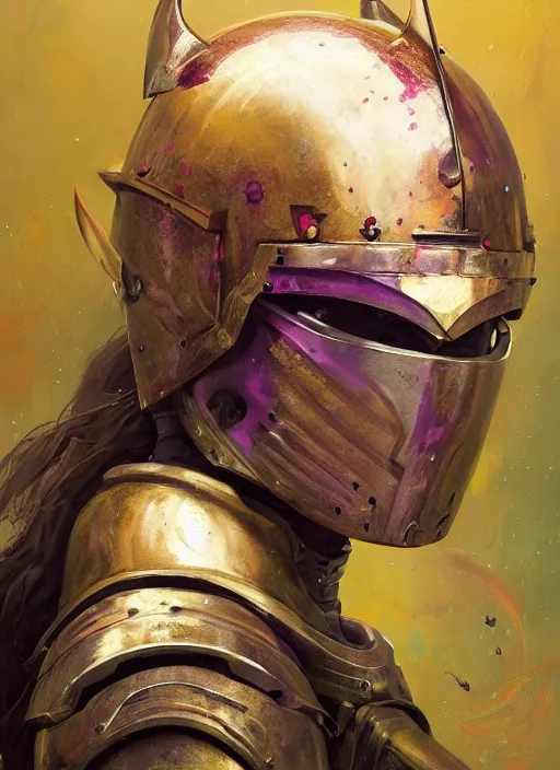 Prompt: head and shoulders portrait of a female knight, sci - fi portrait, oil painting, colourful, by justin sweet and greg rutkowski and alphones much