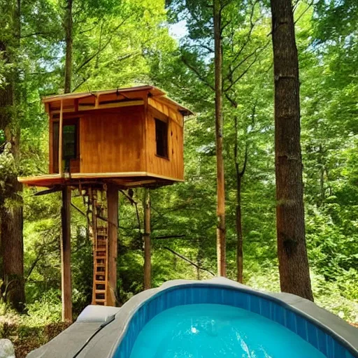 Image similar to treehouse with pool in forest