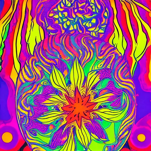 Prompt: psychedelic, vintage, flower child, 7 0 s, graphic design poster, bold, organic