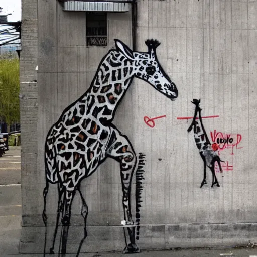 Image similar to giraffe graffiti by banksy