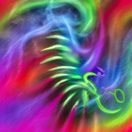 Image similar to multi color smoke with the outstretched ribbed wings of a fairytale dragon, billowy, 8 k, 4 k