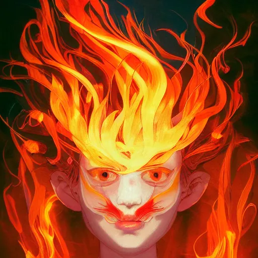 Image similar to prompt : flames portrait soft light painted by james jean and katsuhiro otomo and erik jones, inspired by evangeleon anime, smooth face feature, intricate oil painting, high detail illustration, sharp high detail, manga and anime 1 9 9 9