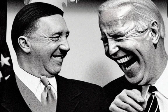 Image similar to “ very very intricate photorealistic photo of hitler and joe biden laughing together, detailed natural lighting, award - winning crisp details ”