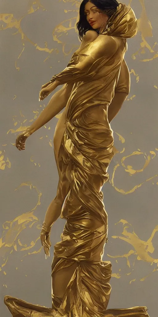 Prompt: Kylie Jenner as a golden statue, highly detailed, digital painting, artstation, concept art, smooth, sharp focus, illustration, ArtStation, art by artgerm and greg rutkowski and alphonse mucha and J. C. Leyendecker and Edmund Blair Leighton and Katsuhiro Otomo and Geof Darrow and Phil hale and Ashley wood and Ilya repin and Charlie Bowater