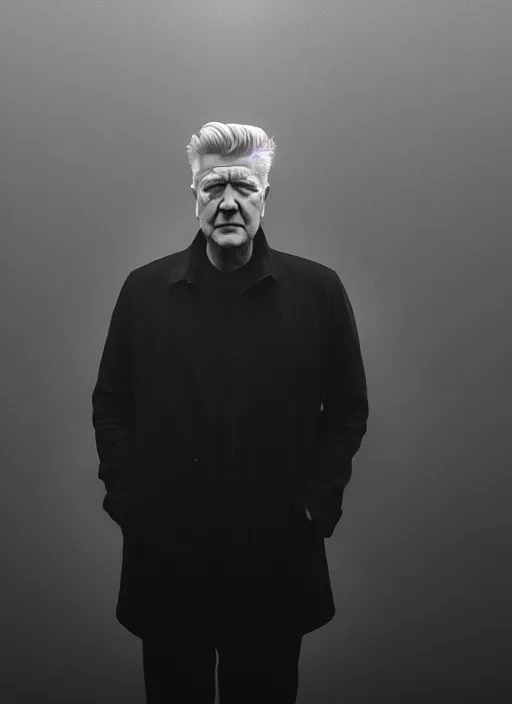 Prompt: david lynch in real life, face centered portrait of david lynch, confident, fog, rain, volumetric lighting, beautiful, golden hour, sharp focus, ultra detailed, cgsociety by leesha hannigan, ross tran, thierry doizon, kai carpenter, ignacio fernandez rios, noir art house, 4 k, 3 5 mm, fujifilm