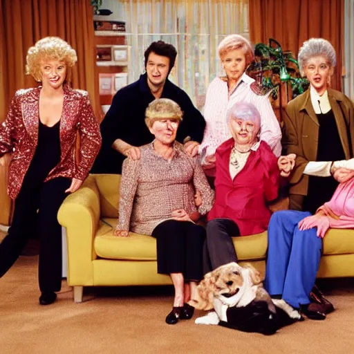 Prompt: studio photo of the golden girls tv show with all characters being played by Hugh Jackman.