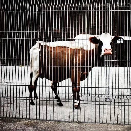 Image similar to cow running from a cage to a freedom light