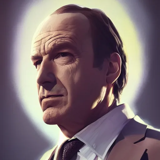 Image similar to a portrait of Saul Goodman from Breaking Bad, oil painting, Greg Rutkowski, Charlie Bowater, Beeple, unreal 5, DAZ, hyperrealistic, octane render, RPG portrait, dynamic lighting, fantasy art, beautiful face