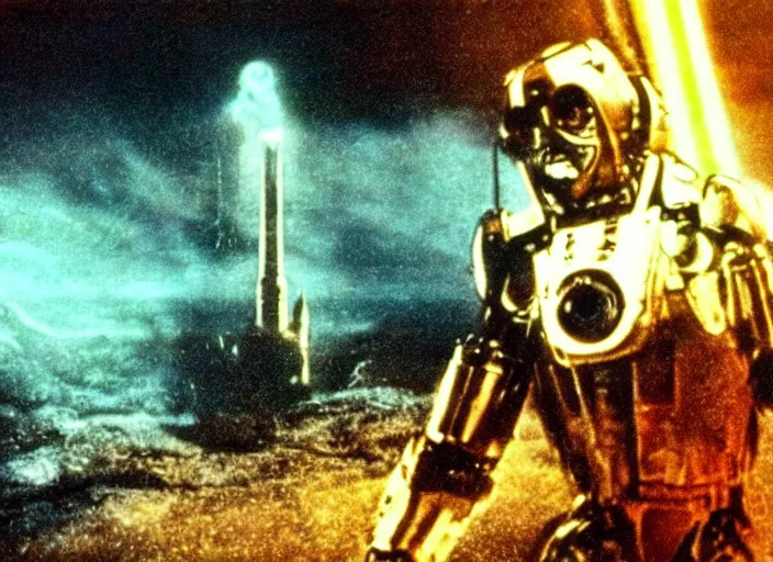 Image similar to a still from a 1 9 8 0 s sci - fi movie with effects by industrial light and magic