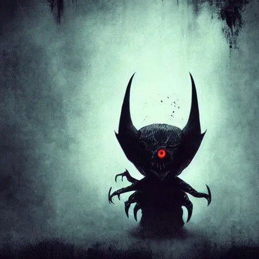 Image similar to creepy dark, devilish creature, bizzare background, eerie feel, dark web, dark colors