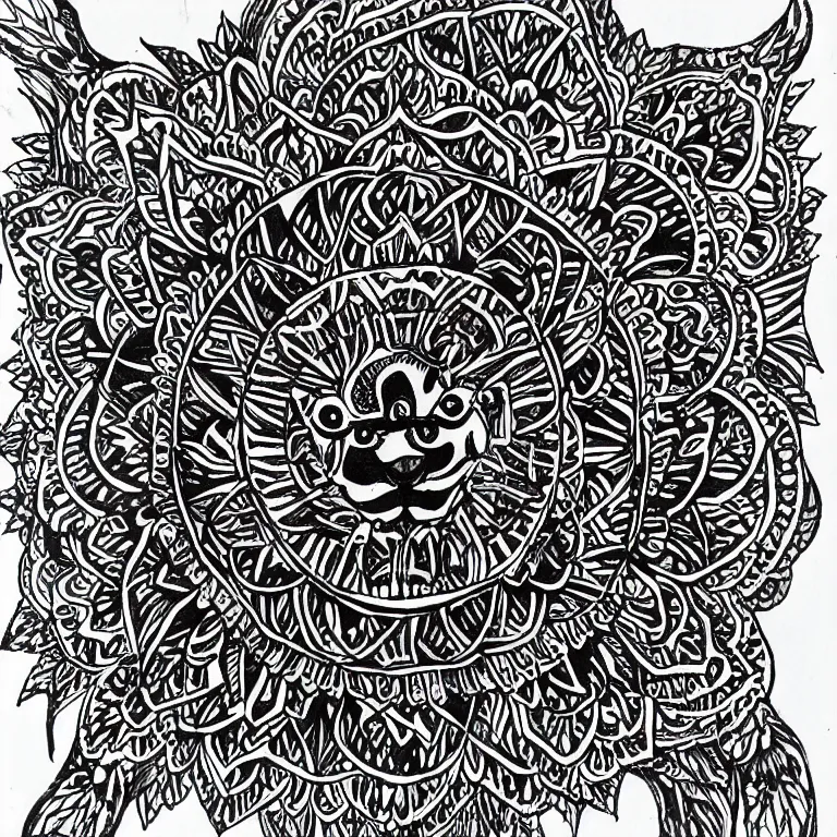 Image similar to symmetric lion mandala ink drawing