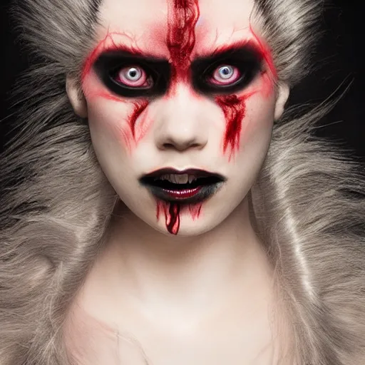 Image similar to a demon inspired by hair created by the make up artist hungry, photographed by andrew thomas huang, cinematic, expensive visual effects