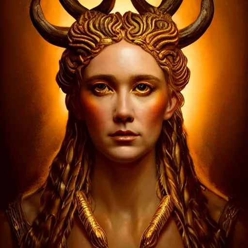 Image similar to majestic gracious regal deity artemis portrait, ancient greece, goddess of the hunt, the wilderness setting, atmospheric lighting, painted, intricate, volumetric lighting, beautiful, rich deep colours masterpiece, golden hour, sharp focus, ultra detailed, by leesha hannigan, ross tran, thierry doizon, kai carpenter, ignacio fernandez rios