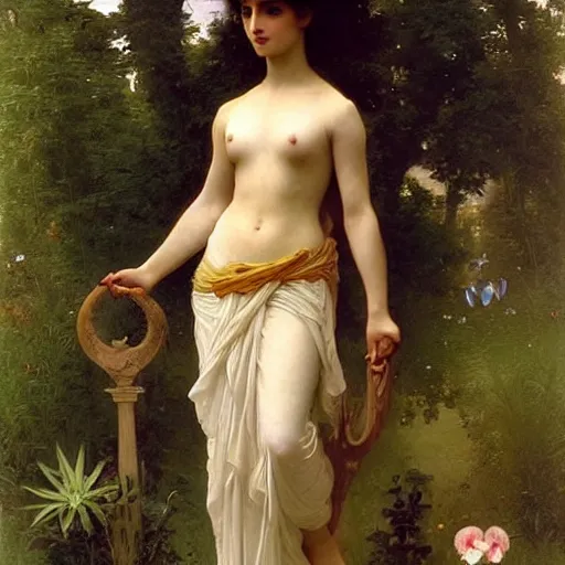 Prompt: earth goddess in beautiful dress with strong plant motive, william - adolphe bouguereau