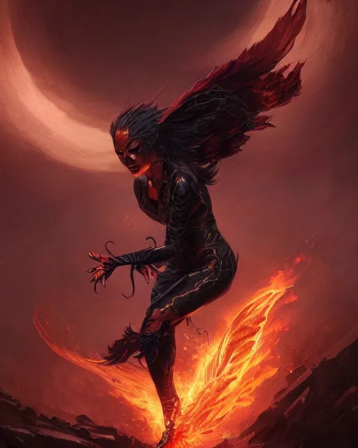 Prompt: A dark phoenix, epic, highly detailed, fantasy art, monster art, in the style of greg rutkowski, illustration, epic, fantasy, intricate, hyper detailed, artstation, concept art, smooth, sharp focus, ray tracing