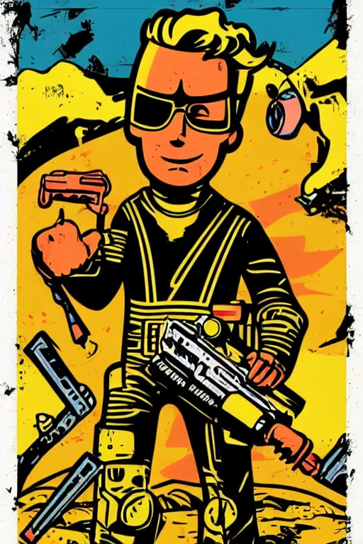 Image similar to fallout 7 6 retro futurist illustration art by butcher billy, sticker, colorful, illustration, highly detailed, simple, smooth and clean vector curves, no jagged lines, vector art, smooth andy warhol style