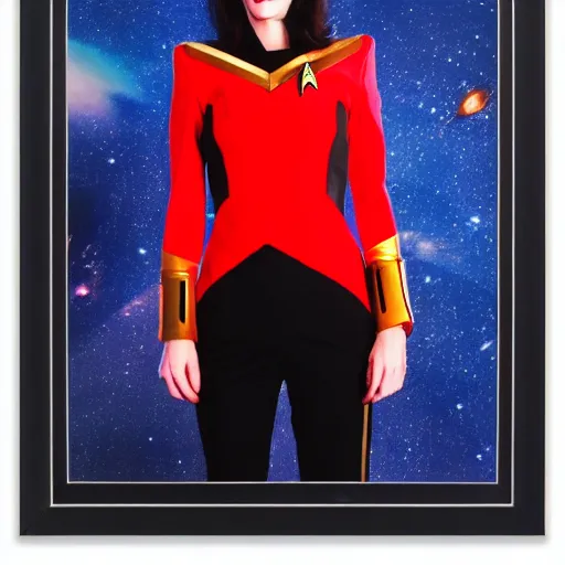 Prompt: a full body photograph of 3 0 year old eva green as a star fleet officer from star trek next generation, extreme realism and detail, 8 k, completely framed, direct lighting, 3 5 mm photo, photorealistic, sharp focus