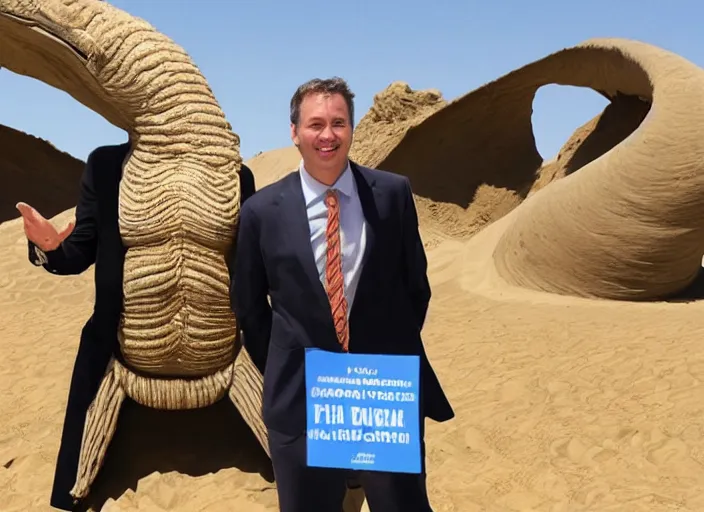 Image similar to a politician photo op with the sand worm from dune