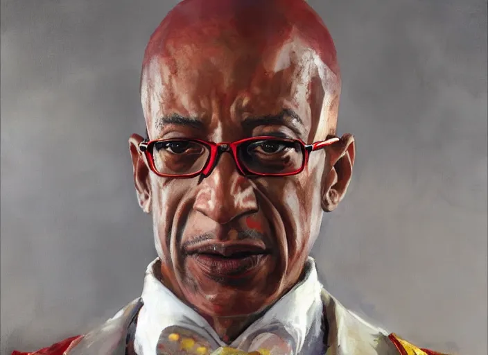 Image similar to a highly detailed beautiful portrait of gus fring as kratos, by gregory manchess, james gurney, james jean