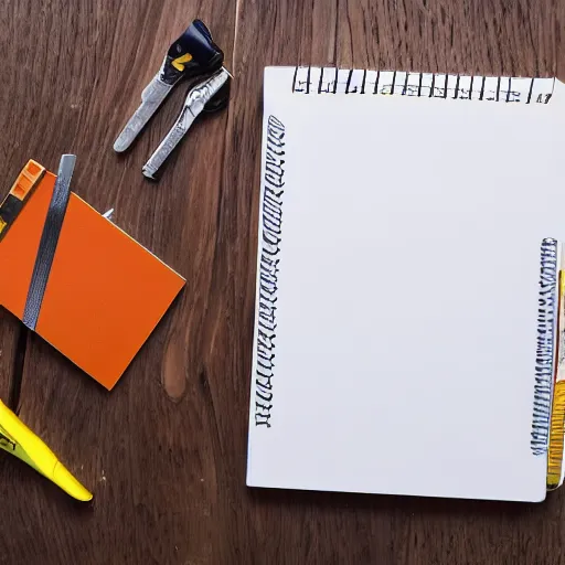 Image similar to a note book with construction materials around it