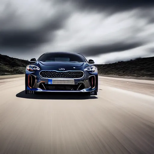 Image similar to kia stinger gt driving into Mordor | wide angle photograph | high resolution