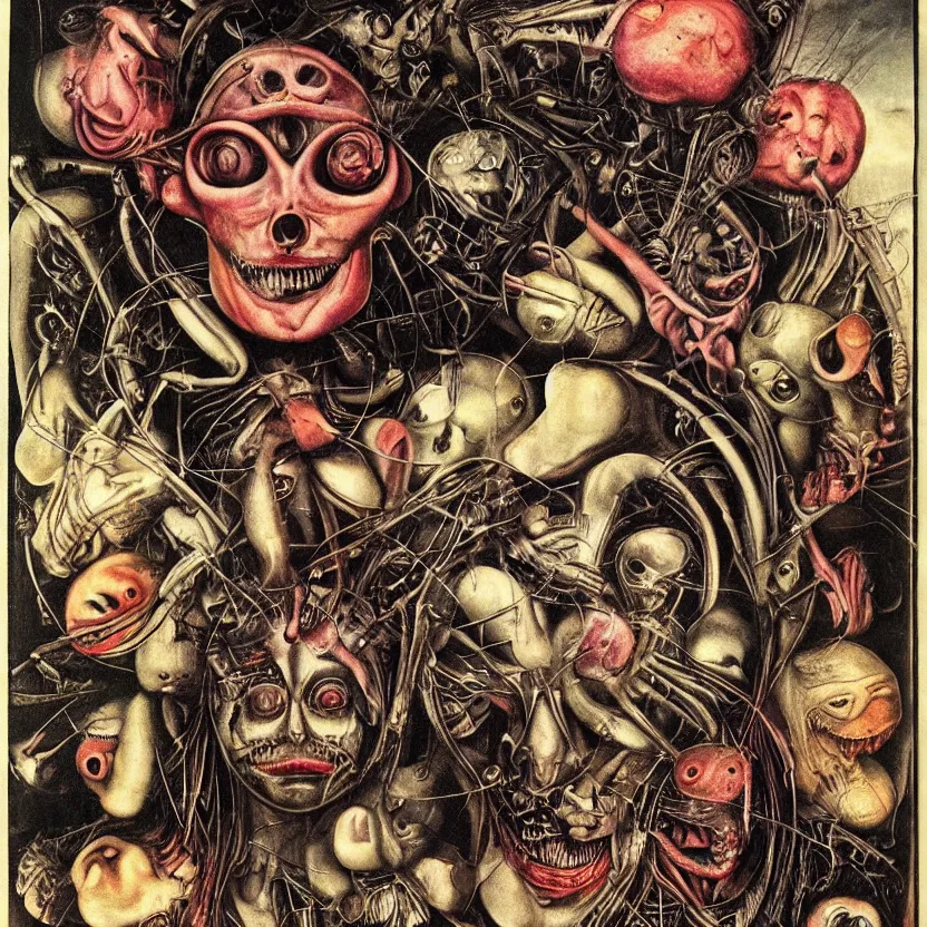 Prompt: post - punk new age album cover, asymmetrical design, alien, magic, apocalypse, psychedelic, highly detailed, black white pink, magic, giger h. r., giuseppe arcimboldo