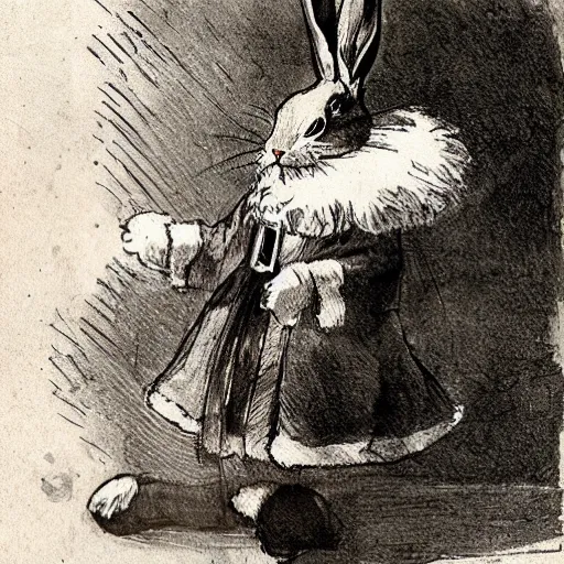 Prompt: a rabbit dressed as santa claus, in the style of anders zorn