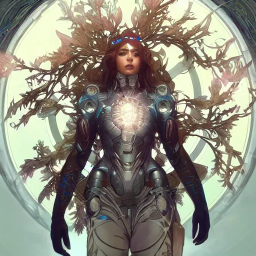 Image similar to ! dream cyborg druid entanglement milky way, epic lighting, sketch illustration, ultra detailed, art by artgerm and greg rutkowski and alphonse mucha