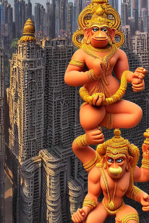 Prompt: high quality 3 d baroque biomorphic hanuman! buildings in mumbai!! centre, highly detailed, cinematic smooth, berenice abbott & john j. park, dramatic morning light, wide shot, high angle, uhd 8 k, sharp focus