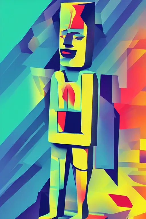 Image similar to cubist moai statue cutout digital illustration cartoon colorful beeple