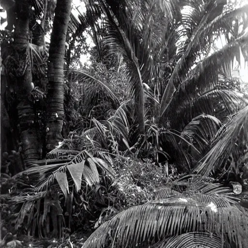 Image similar to a rizom lost film footage of a sacred ( ( ( ( ( ( ( indigenous ) ) ) ) ) ) ) artifact in the middle of the ( ( ( ( ( ( ( ( ( ( tropical jungle ) ) ) ) ) ) ) ) ) ) / ethnographic object / film still / cinematic / enhanced / 1 9 0 0 s / black and white / grain