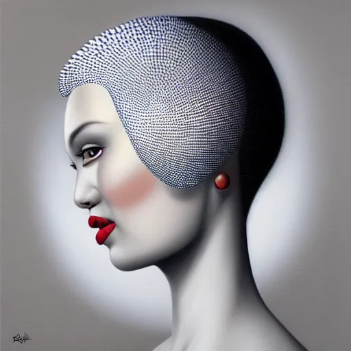 Prompt: skeuomorphic, detailed painting, behance contest winner, an ultrafine detailed painting by rafal olbinski, pop surrealism, a painting of a woman, minimalist, airbrush art, very detailed