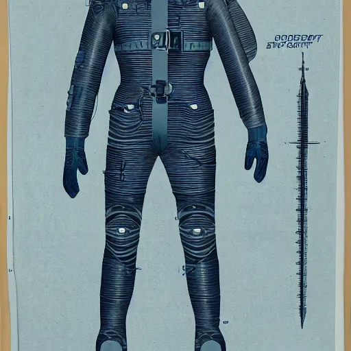 Prompt: blueprint of an armoured diving suit