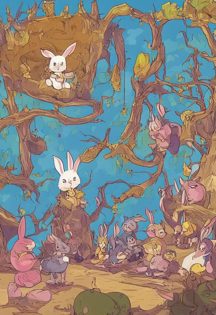 Image similar to , bunny kingdom fantasy ,digital art, illustration, stylized, cel shaded