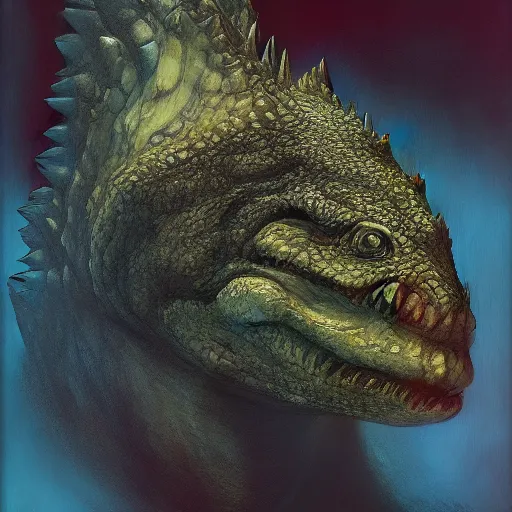 Image similar to the head of Godzilla, kaiju, sea creature, crocodile, iguana by carlos huante