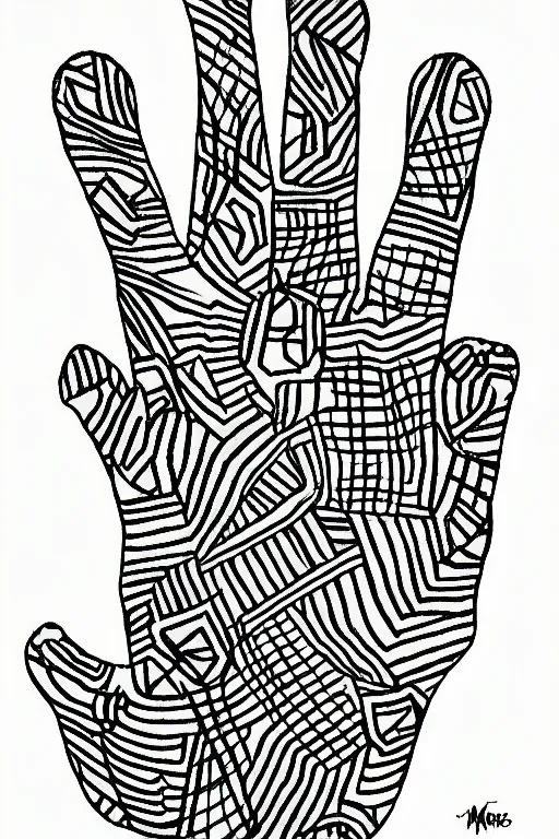 Image similar to a drawing of a hand with a pattern on it, an abstract drawing by max gubler, instagram contest winner, funk art, childs drawing, art on instagram, myportfolio