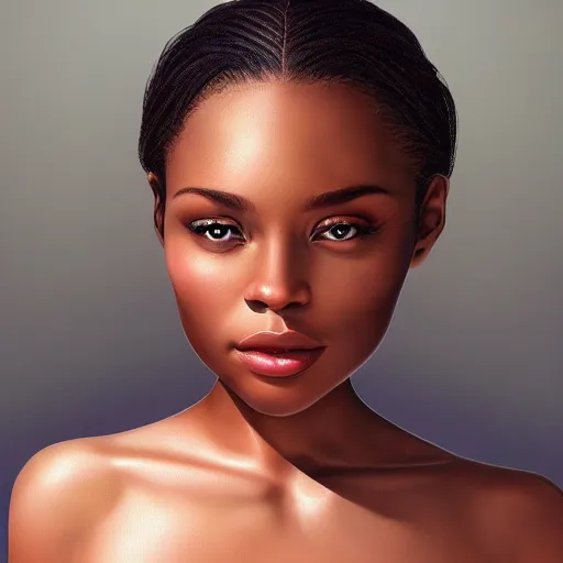 Image similar to a gorgeous female photo, professionally retouched, soft lighting, wearing sundress, illuminated by moonlight, realistic, smooth face, ebony goddess, luscious lips, perfect eyes, wide angle, sharp focus on eyes, 8 k high definition, insanely detailed, intricate, elegant, art by artgerm and wlop