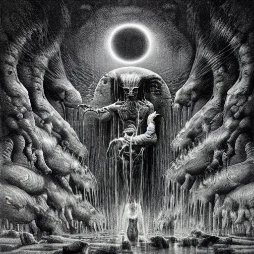 Prompt: evil baptism, ritual, mysticism, cinematic, full moon, fractals, sorcery, highly detailed, beksinski, bradley, otherworldly, psychedelic, matte illustration