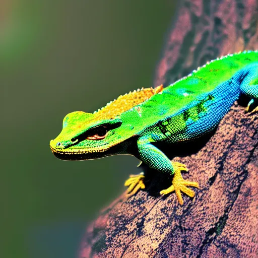 Image similar to a tiny dragon lizard with rainbow colored wings, high resolution film still, 4k, HDR color