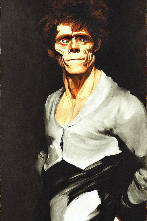 Prompt: willem dafoe, portrait, painting by francisco goya