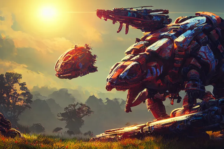 Image similar to shellsnapper machine mecanical creature robot of horizon forbidden west horizon zero dawn radiating a glowing aura global illumination ray tracing hdr fanart arstation by ian pesty and alena aenami artworks in 4 k