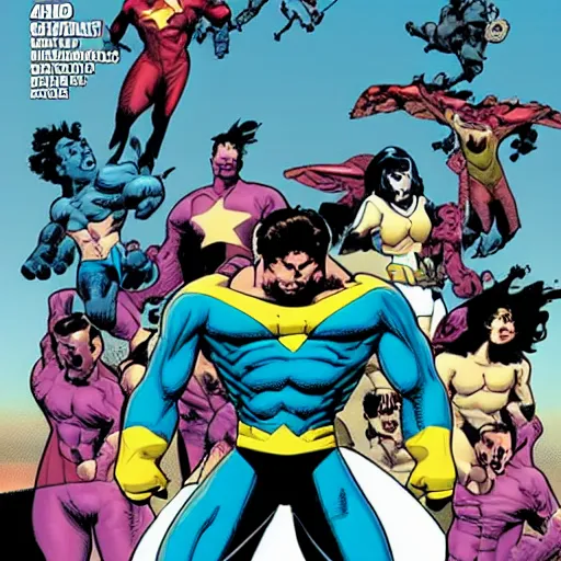 Image similar to Invincible (Image Comics) flying in an heroic pose