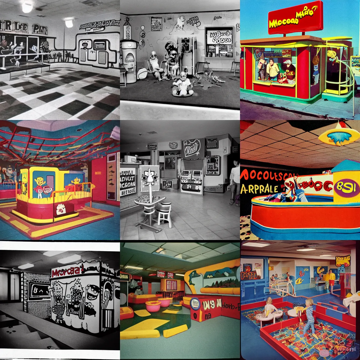 Prompt: a nonstandard 80s mcdonald’s play place in hell, vintage nostalgic photograph