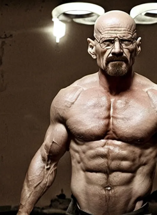 Prompt: extremely muscular Walter White, movie still, realistic