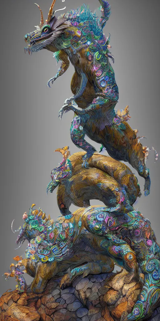 Image similar to a sculpture of fantastic and mythical creatures by geenss archenti flores, elegant, psychedelia, artstation, concept art, ambient occlusion, vray render,