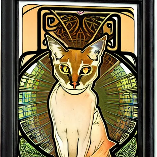 Prompt: A caracal cat by Alphonse Mucha and Julie Dillon