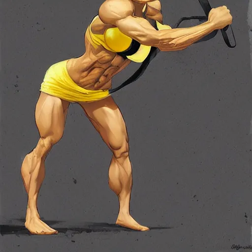 Image similar to lemon gigachad working out by greg rutkowski