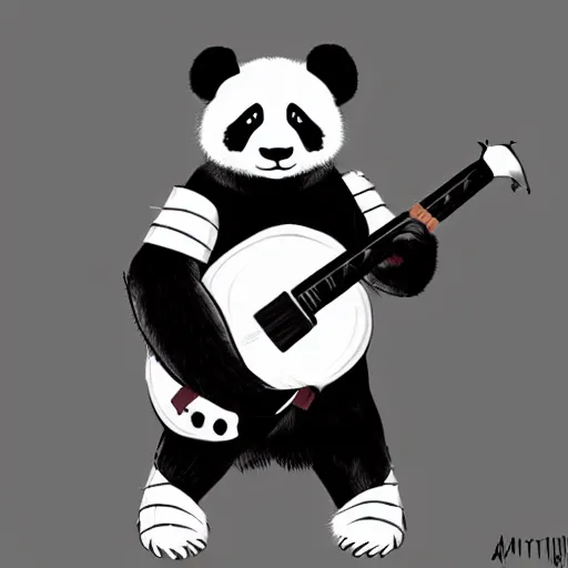 Prompt: panda templar knight playing an electric guitar, trending on artstation