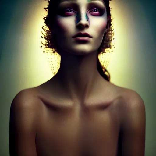 Image similar to photographic portrait of a stunningly beautiful renaissance female with tribal gothic makeup in soft dreamy light at sunset, contemporary fashion shoot, by edward robert hughes, annie leibovitz and steve mccurry, david lazar, jimmy nelsson, breathtaking, 8 k resolution, extremely detailed, beautiful, establishing shot, artistic, hyperrealistic, beautiful face, octane render